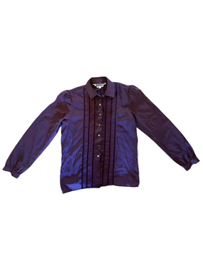 Vintage 70s Brodkin Purple Pleated Tuxedo Blouse